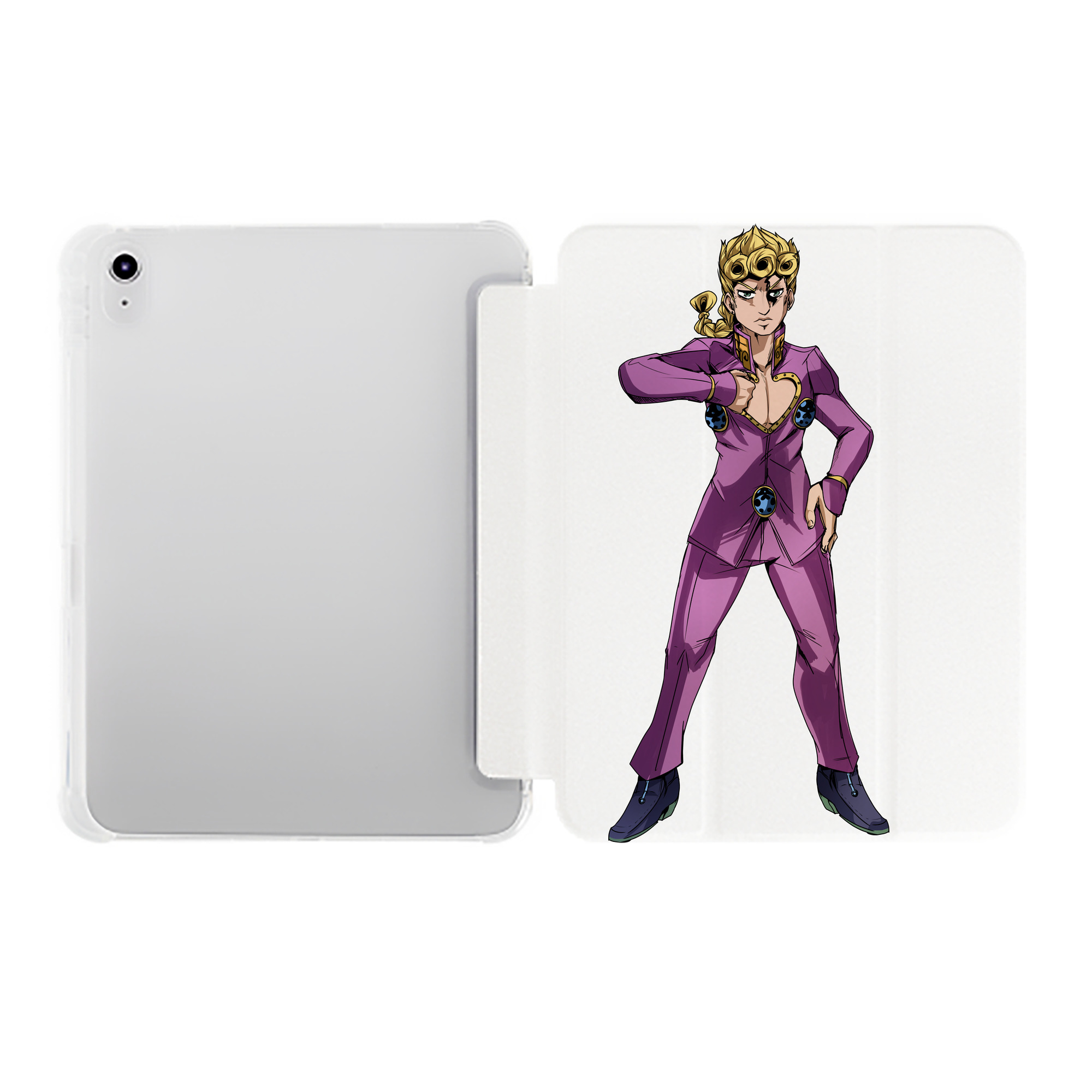 （画像用） ジョジョの奇妙な冒険 ジョルノ?ジョバァーナ JoJo's Bizarre Adventure Giorno Giovanna IPad ケース ペン収納付き 三つ折りスタンド PUレザー×シリコン 対応機種9.5/10.5/10.9インチ